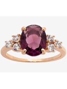 Sparkle Allure Purple Crystal Oval Cocktail Ring | Rose Gold Over Brass |
